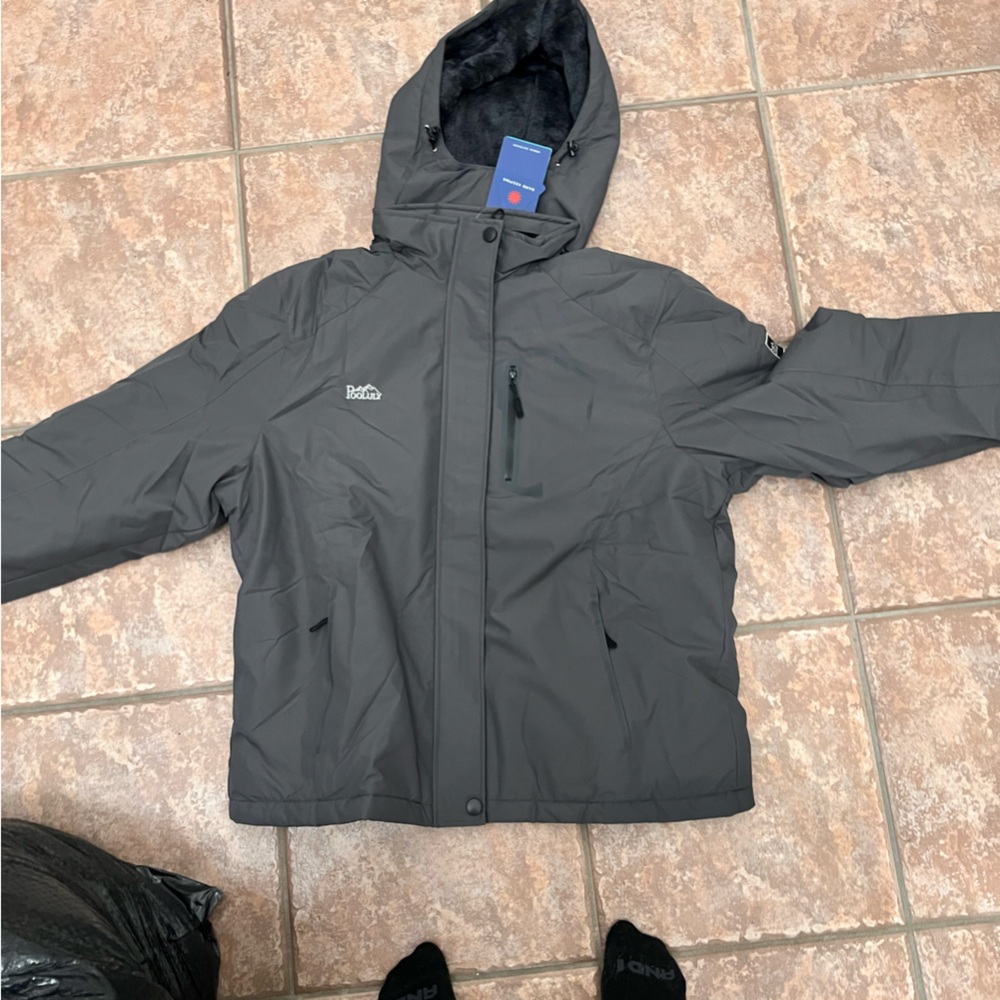 Boden Gray Ski Jacket with Hood and Water-Resistant Material